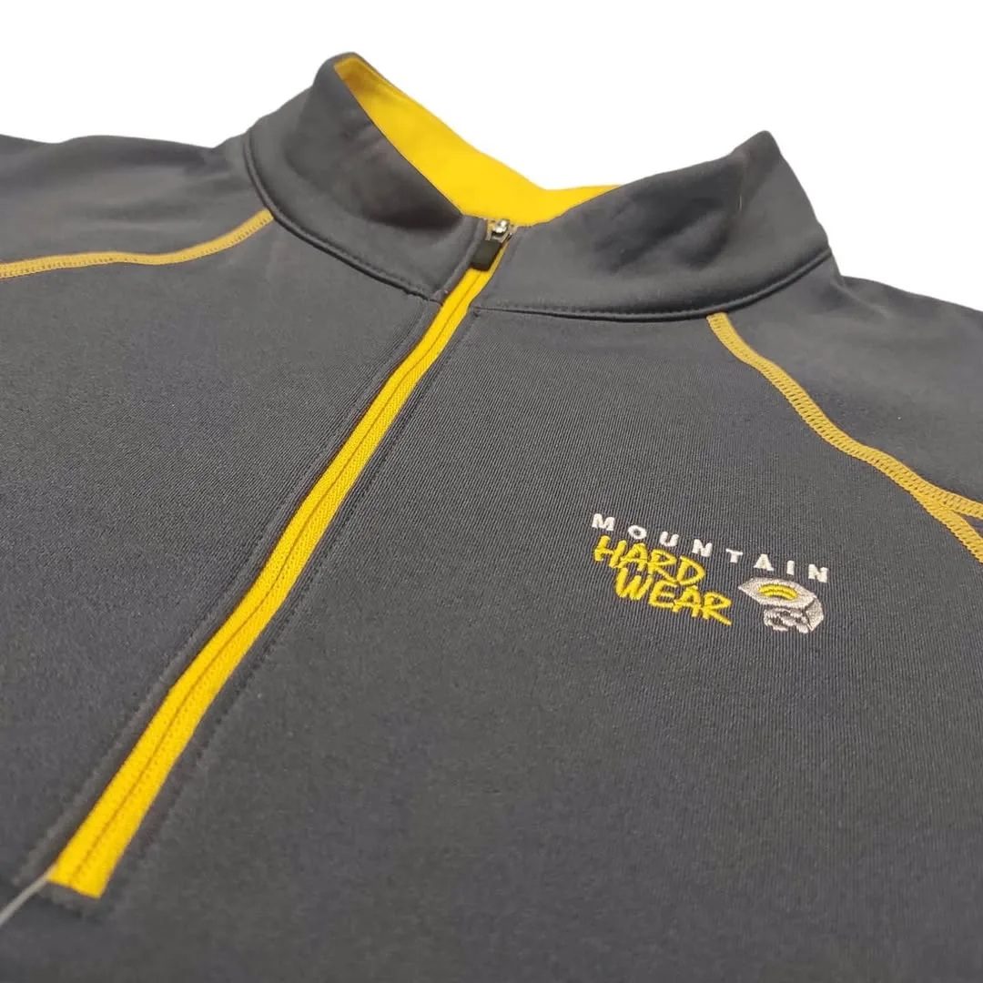 تیشرت مردانه سایز M Mountain Hardwear، رنگ خاکستری و زرد، جنس پنبه، آستین بلند، یقه ایستاده، نیم‌زیپ