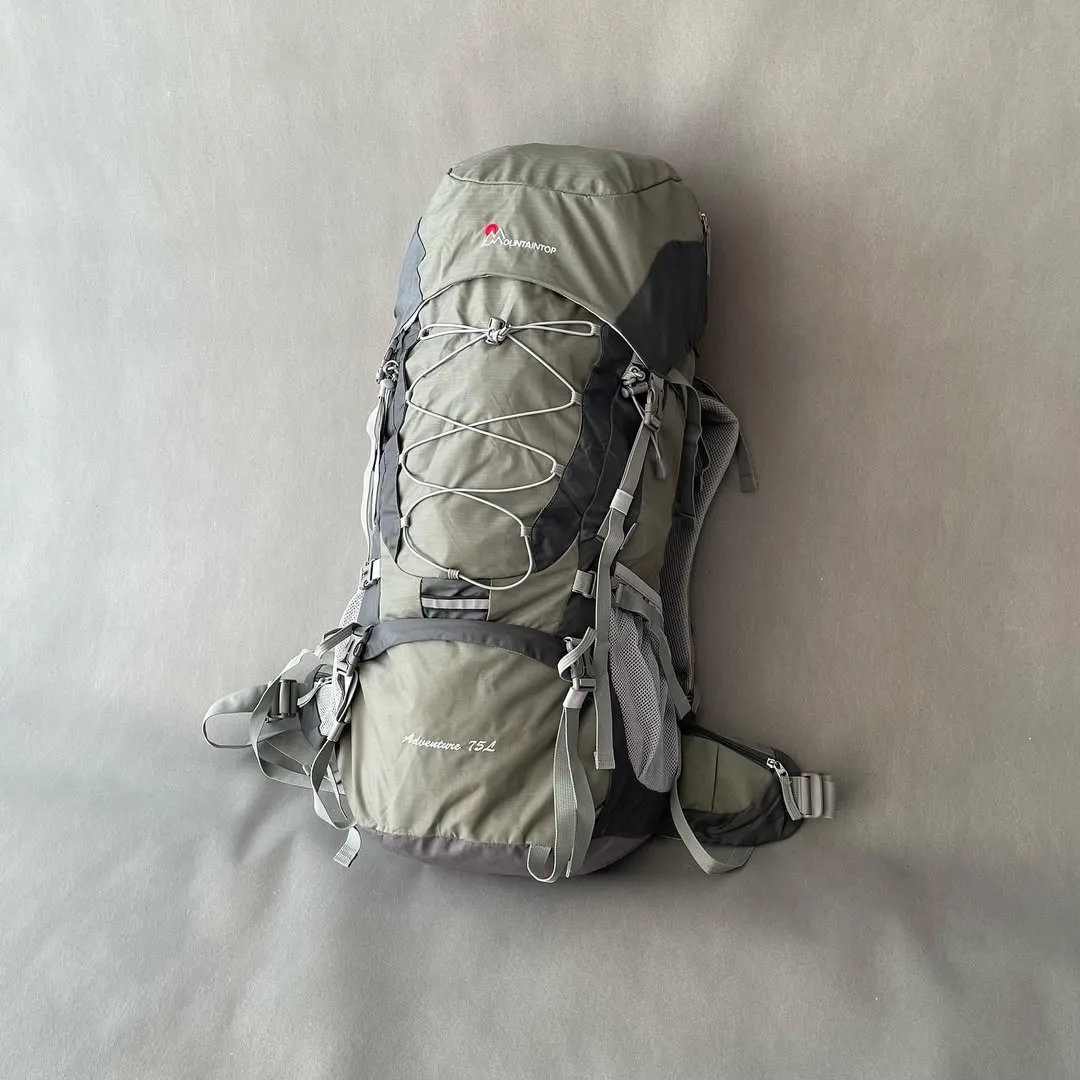 کوله پشتی ادونچر ۷۵ لیتری Mountaintop، رنگ سبز خاکستری و مشکی، جنس برزنت، بزرگ، بندی