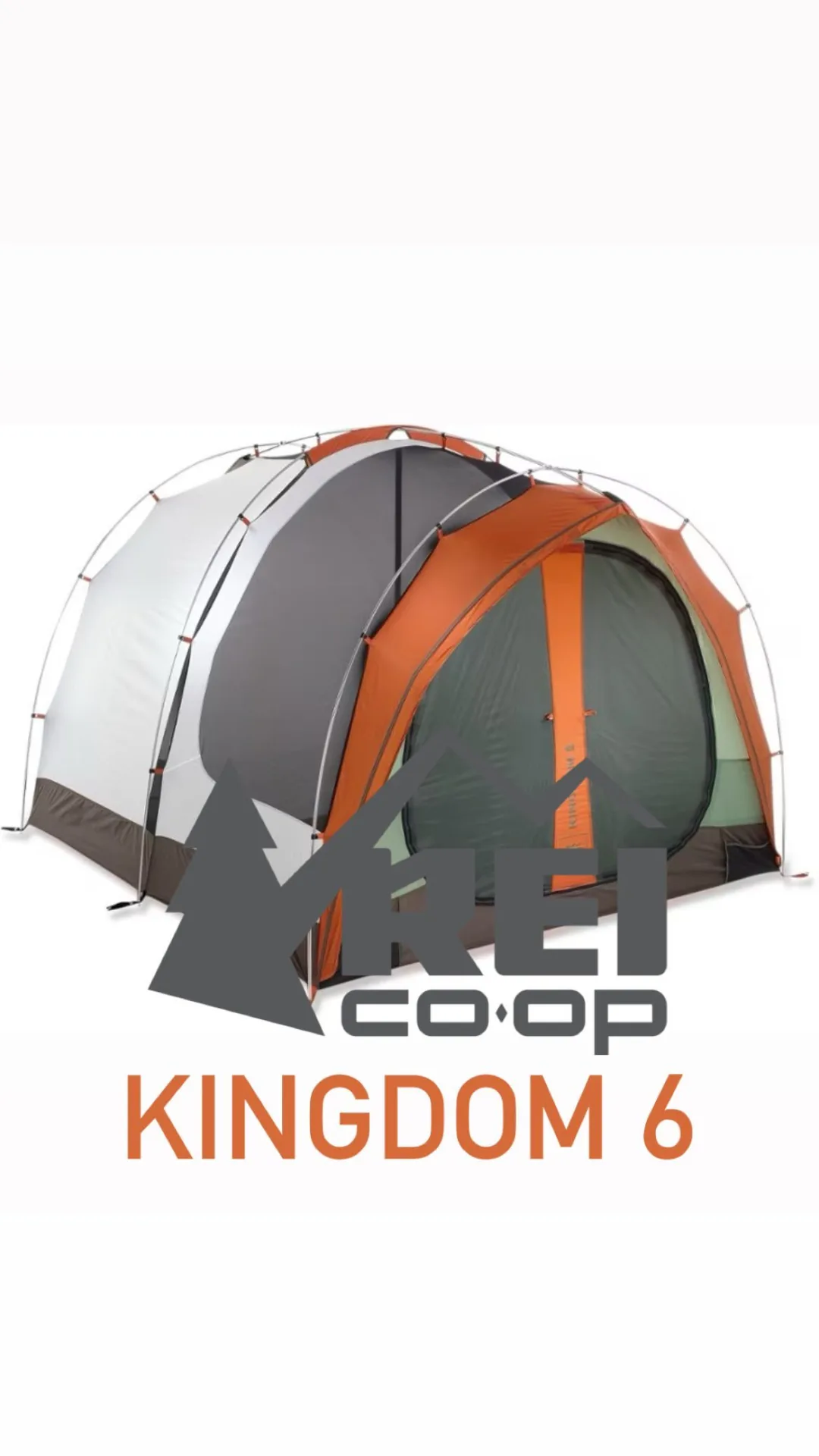چادر ۶ نفره دوپوش Kingdom 6 REI، رنگ نارنجی، خاکستری و سفید، جنس برزنت، بزرگ، تونلی