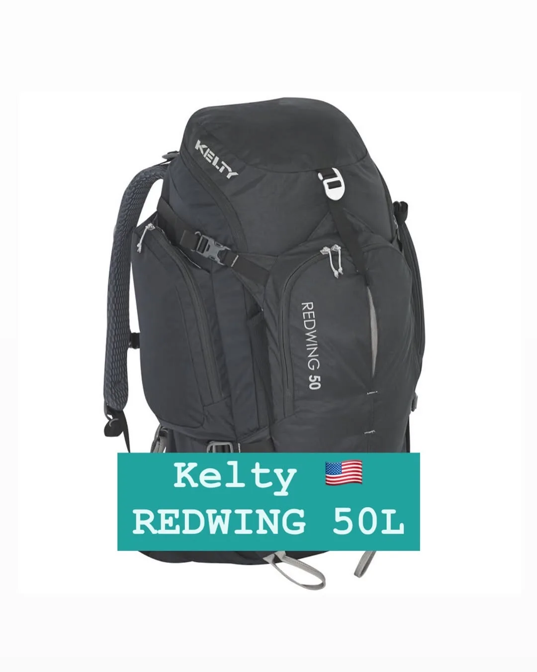 کوله‌پشتی Redwing 50 لیتری Kelty، رنگ مشکی و طوسی، جنس برزنت، کوله پشتی کوهنوردی جیب‌دار