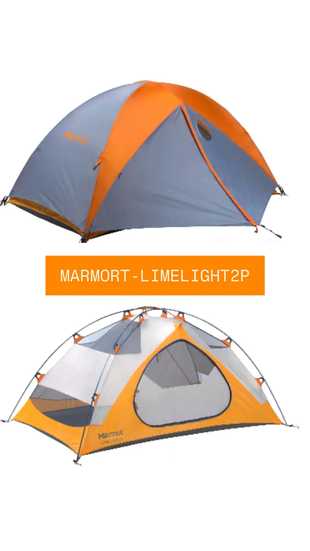 چادر دو نفره دوپوش Limelight 2P مارموت، رنگ نارنجی و طوسی، جنس پلاستیک، گنبدی دو نفره