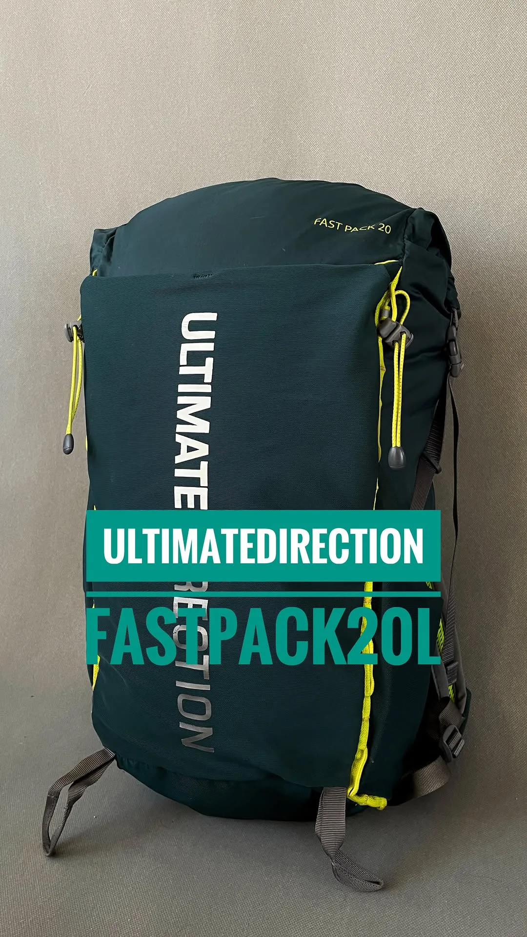 کولهپشتی FastPack 20L Ultimate Direction، رنگ سبز تیره، زرد و طوسی، جنس برزنت، کولهپشتی مسافرتی بزرگ