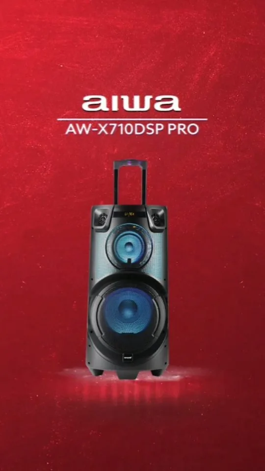 اسپیکر چرخدار AW-X710 DSP PRO آیوا، رنگ مشکی و آبی، جنس پلاستیک و فلز، چرخدار دستهدار