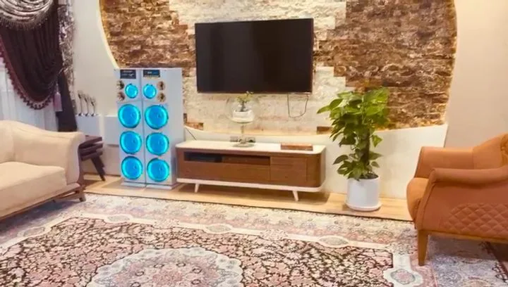اسپیکر RL12 سفید مکسیدر، رنگ سیاه و آبی، جنس پلاستیک و فلز، ایستاده بزرگ