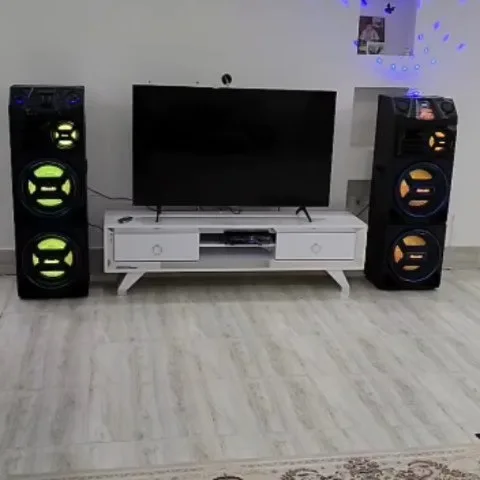 اسپیکر چراغ‌دار AL-221 مکسیدر، رنگ مشکی و سبز، جنس پلاستیک و چوب، برجی نورانی