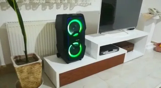 اسپیکر شارژی با رادیو آیوا، رنگ مشکی و سبز، جنس پلاستیک، ایستاده