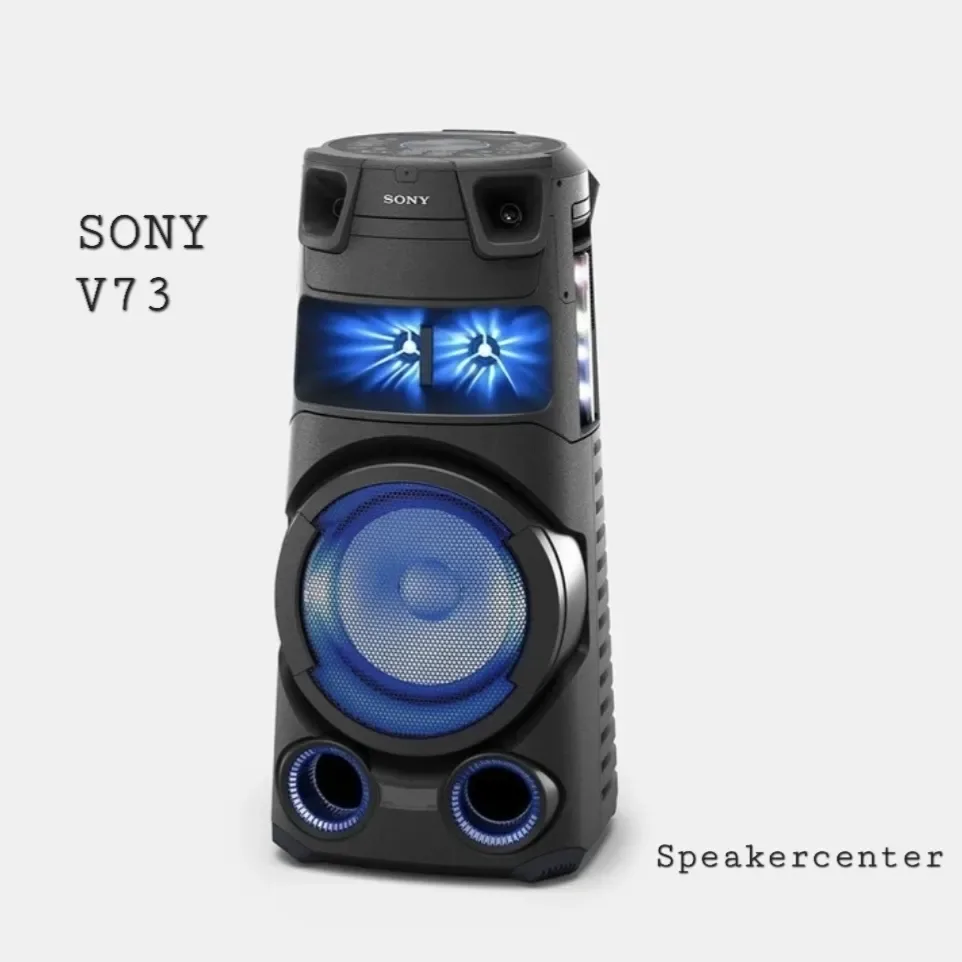 اسپیکر V73 سونی، رنگ مشکی و آبی، جنس پلاستیک، ایستاده استوانهای