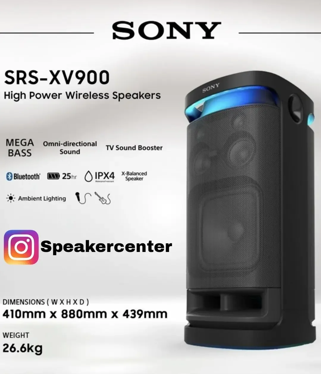 اسپیکر SRS-XV900 سونی، رنگ مشکی و آبی، جنس پلاستیک، ایستاده