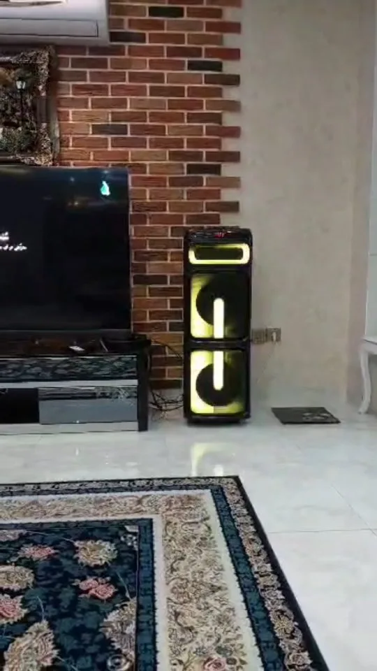 اسپیکر شارژی، رنگ مشکی و زرد، جنس پلاستیک، ایستاده، بزرگ
