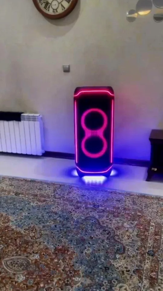 اسپیکر پارتی‌باکس JBL، رنگ مشکی، صورتی و آبی، جنس پلاستیک، ایستاده
