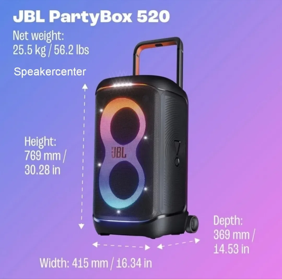 اسپیکر Partybox 520 JBL، رنگ مشکی و رنگین‌کمان، جنس پلاستیک، ایستاده، چرخ‌دار