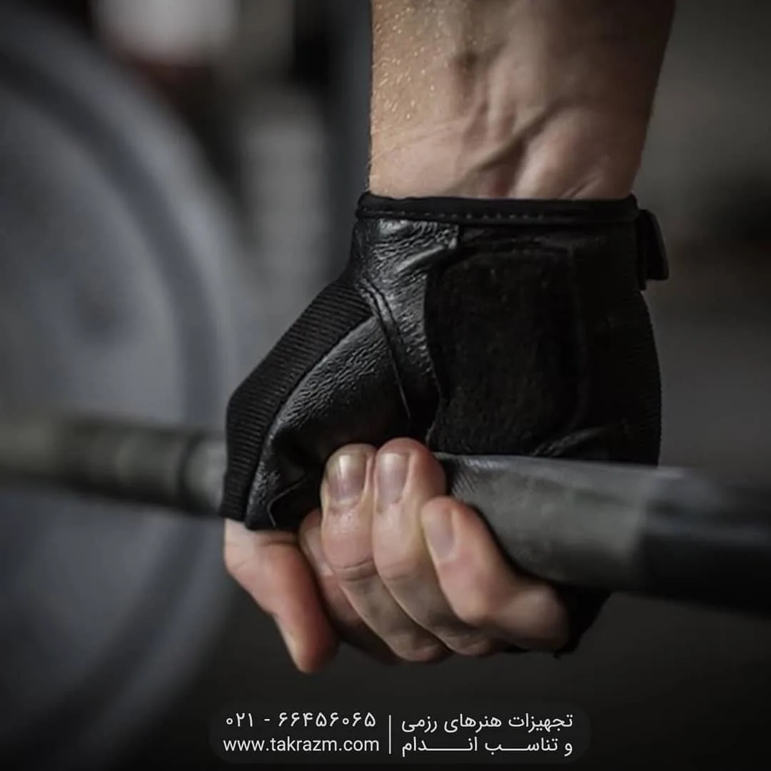 دستکش بدنسازی مدل Black Maraton، رنگ مشکی، جنس چرم، بدون انگشت