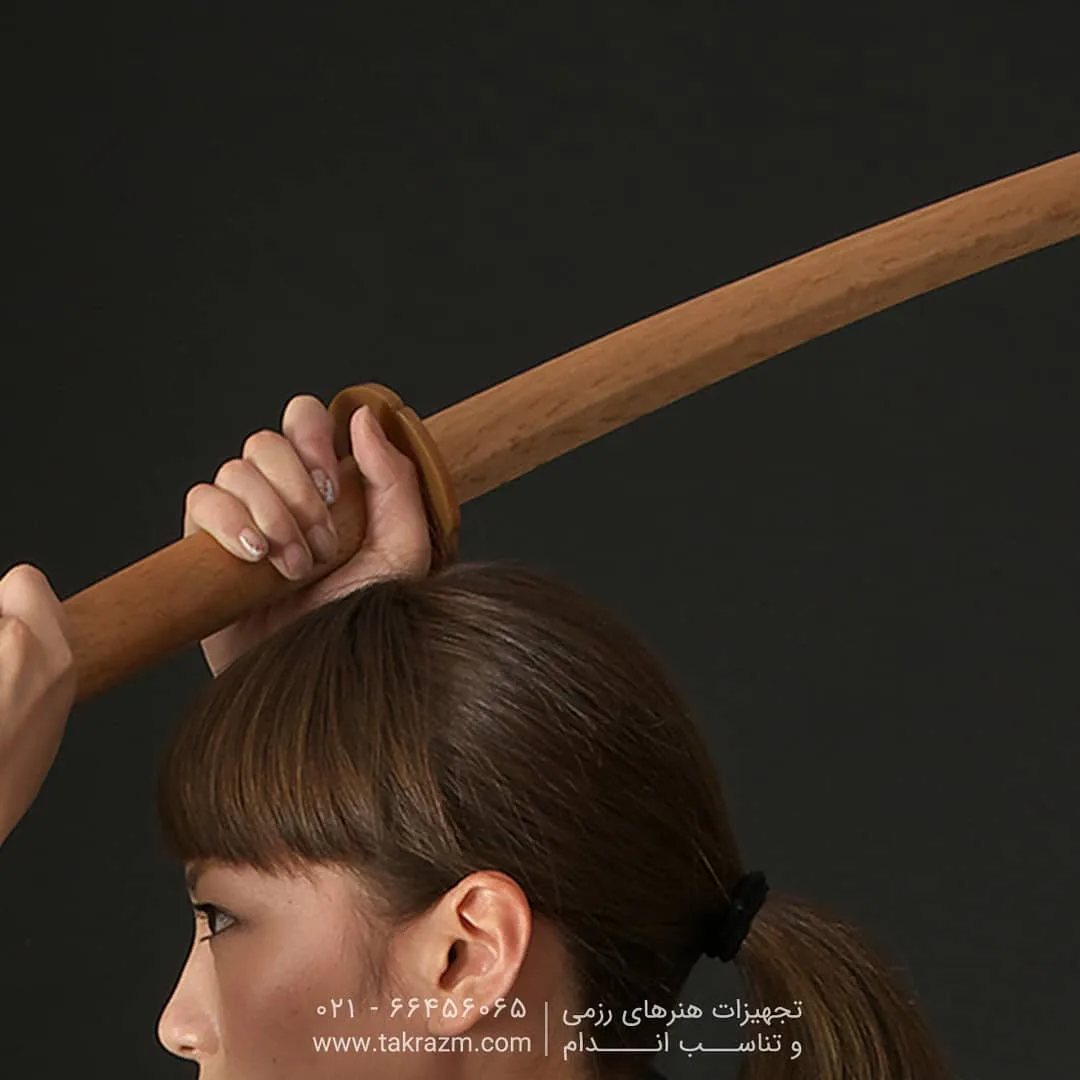 شمشیر چوبی تمرین رزمی، رنگ قهوه‌ای، استوانه‌ای