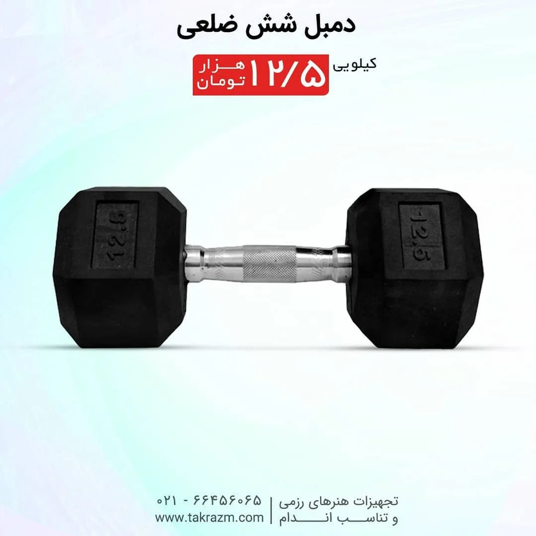 دمبل شش ضلعی روکش لاستیکی — عکس ۲