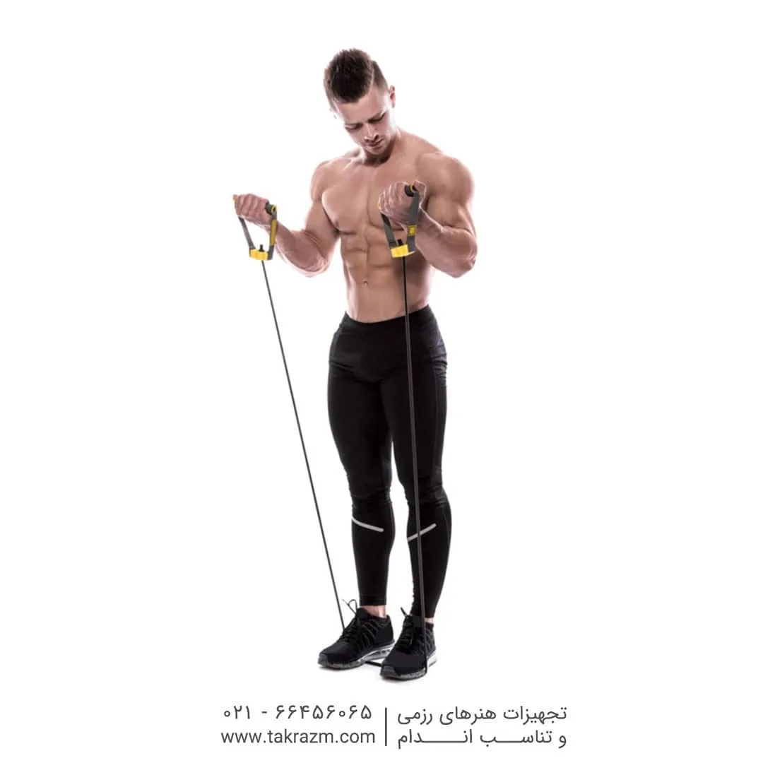 کش ورزشی روکش‌دار پاورجیم CX POWERGYM، رنگ مشکی و زرد، دسته‌دار