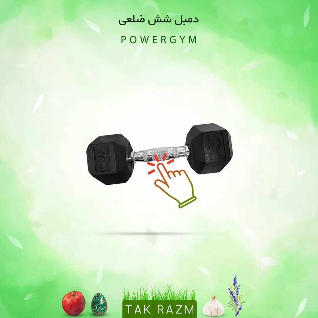 دمبل شش ضلعی PowerGym، رنگ مشکی و نقره‌ای، جنس فلز و پلاستیک