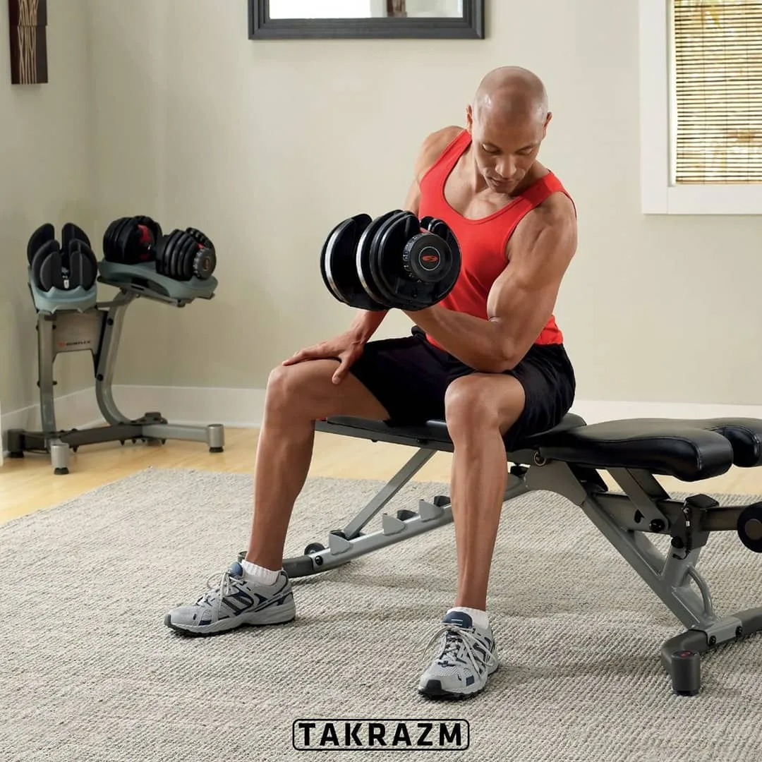 دمبل متغیر بوفلکس Bowflex، رنگ مشکی، جنس فلز و پلاستیک، وزنه قابل تنظیم