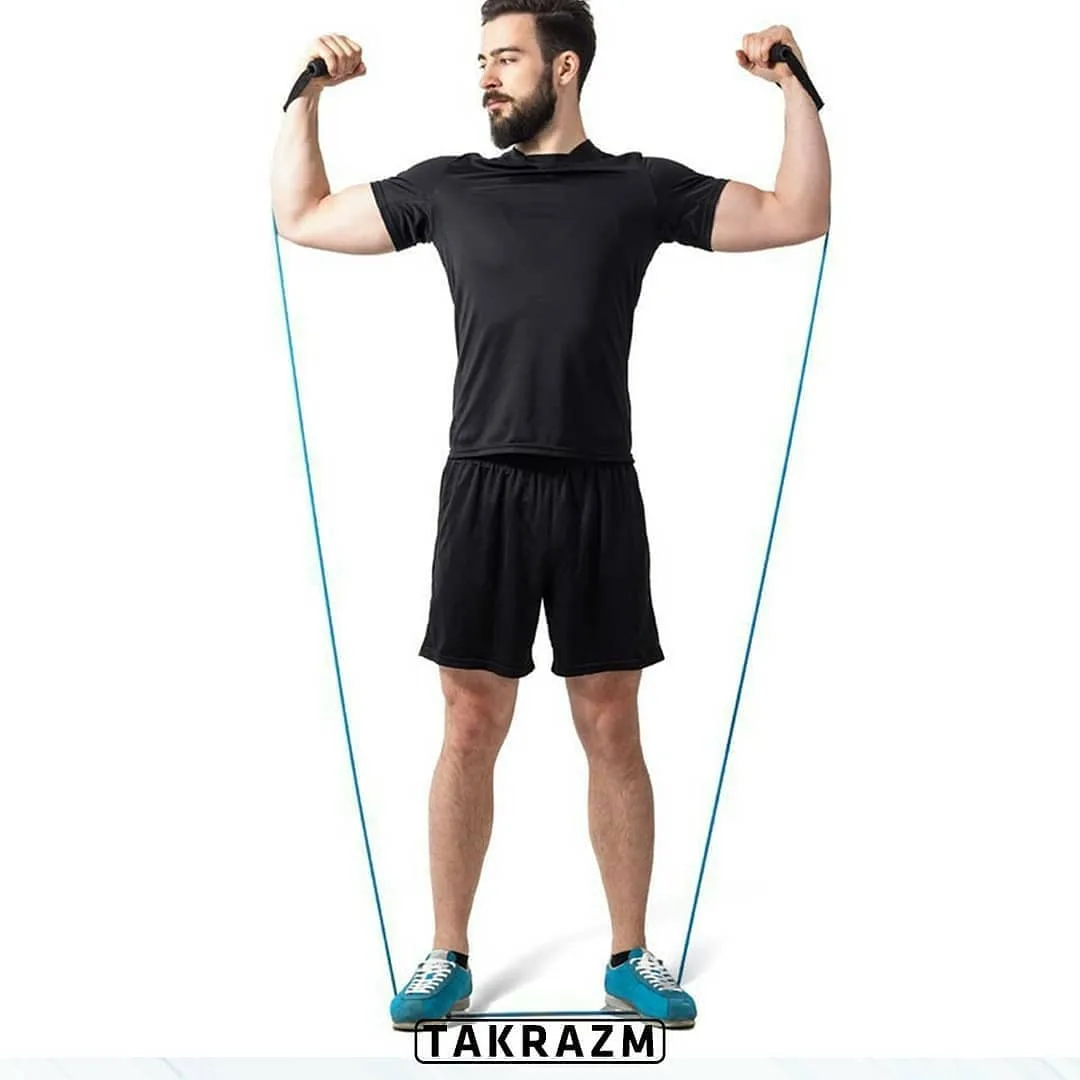 کش ورزشی دست و پا MF107، رنگ آبی، جنس لاستیک، کش مقاومتی با دسته