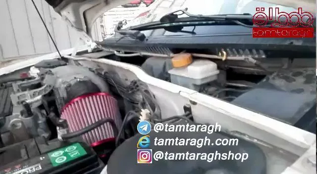 فیلتر هوا اسپرت خودرو، رنگ قرمز، جنس فلز و پارچه، مخروطی