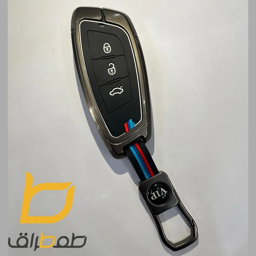 کاور سوئیچ ضدضربه، رنگ خاکستری، مشکی، قرمز و آبی، جنس چرم، مدل دار با بند