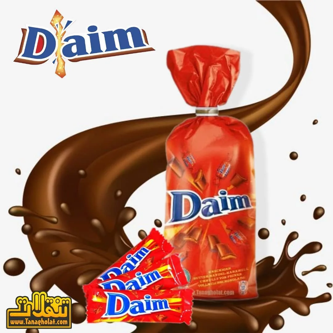 شکلات دایم Daim، رنگ قرمز، جنس پلاستیک، بسته‌بندی کیسه‌ای