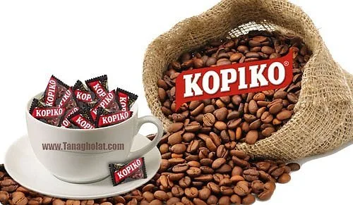 آبنبات قهوه کوپیکو، رنگ قرمز و قهوه‌ای، تک‌بسته‌بندی شده