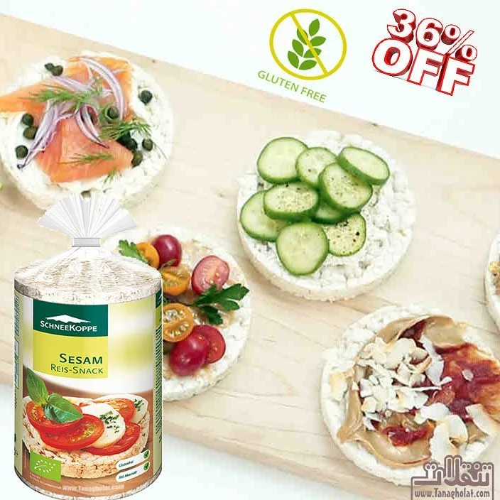 اسنک برنج و کنجد بدون گلوتن شنیکوپه، رنگ سفید، دایره‌ای تخت