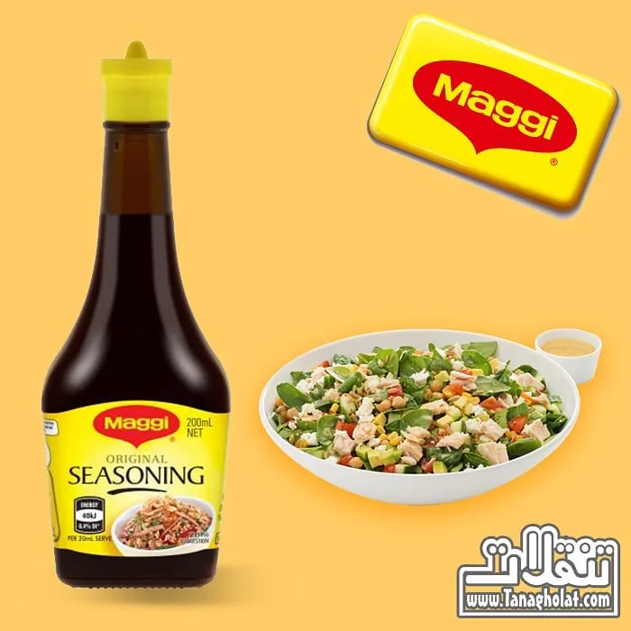 سس سویا مگی، رنگ قهوهای و زرد، جنس شیشه، بطری