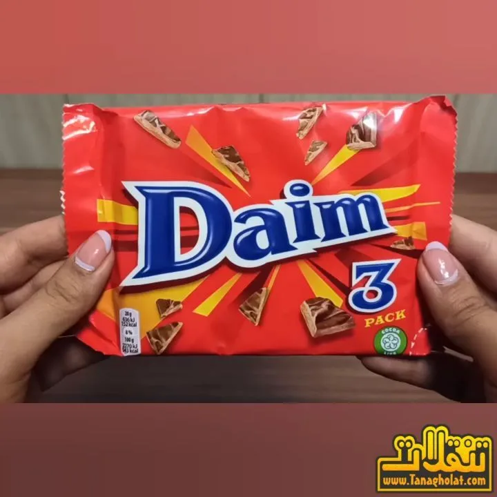 شکلات کاراملی دایم، رنگ قرمز، بسته‌بندی