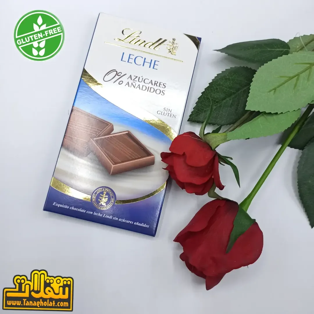 شکلات شیری بدون گلوتن بدون شکر لینت، رنگ سفید، آبی و قهوه‌ای، جنس مقوا، جعبه مستطیلی