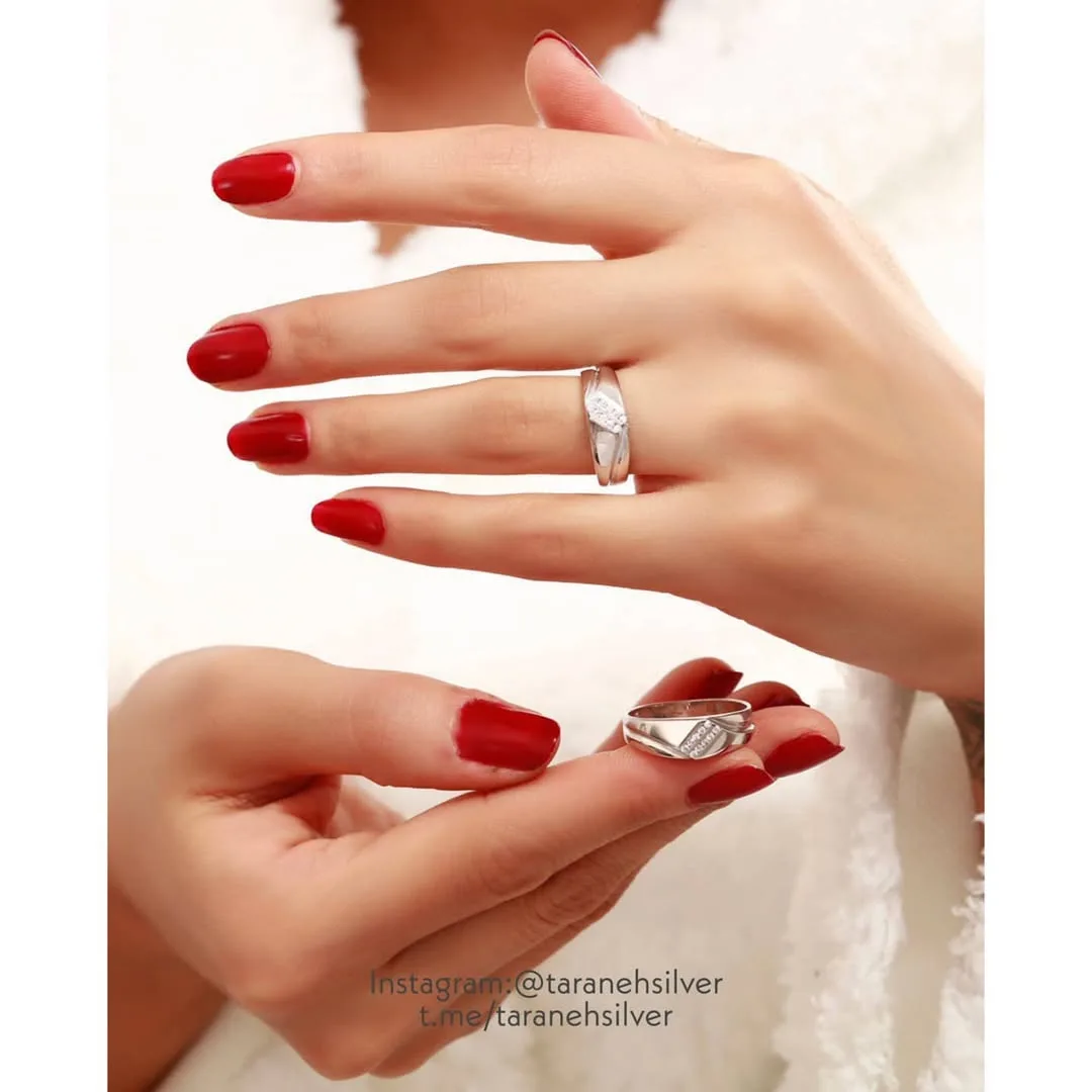 حلقه ازدواج نقره، رنگ نقرهای و سفید، حلقه رینگ نگیندار