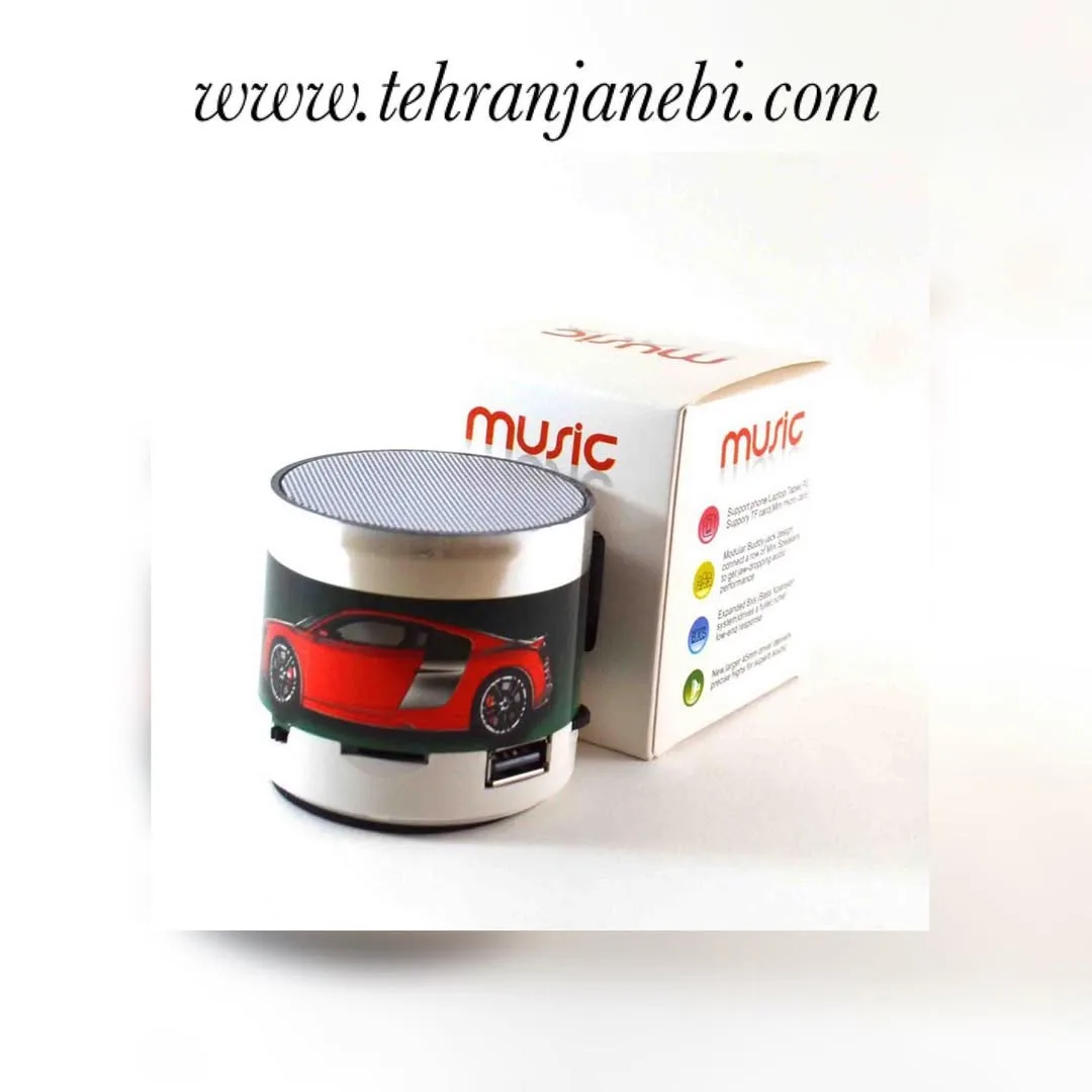 اسپیکر مینی شارژی بلوتوثی، رنگ نقره‌ای و قرمز، جنس فلز، استوانه‌ای