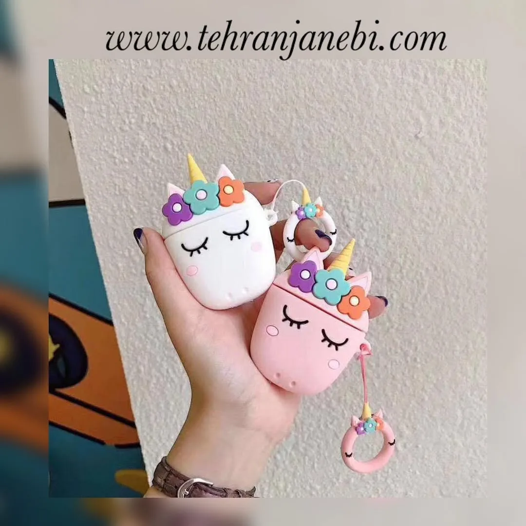 کاور ایرپاد طرح اسب تک‌شاخ، رنگ سفید و صورتی، جنس سیلیکون، طرح شخصیت کارتونی، طرح تک‌شاخ