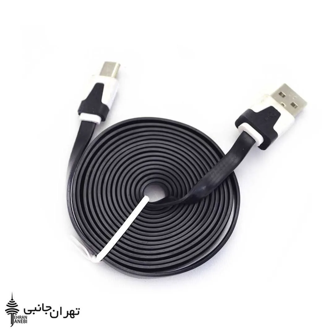 کابل شارژ اندروید دو متری، رنگ مشکی و سفید، جنس پلاستیک، کابل شارژ تخت USB