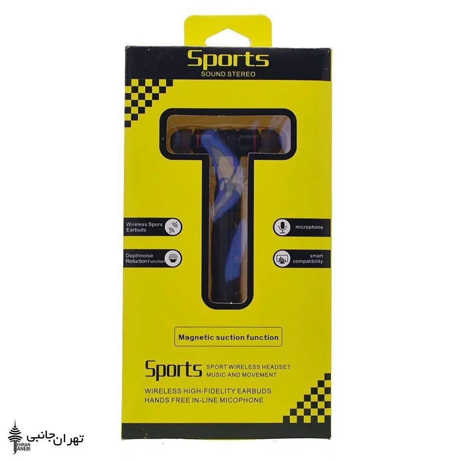 هندزفری بلوتوثی دورگردنی Sport، رنگ آبی و مشکی، جنس پلاستیک، توییست، ورزشی