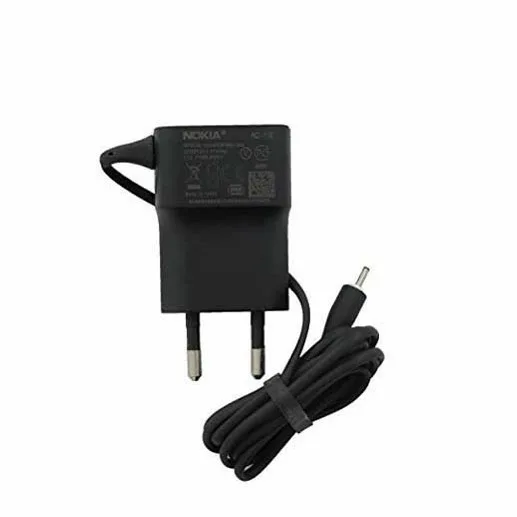 شارژر نوکیا سوزنی ریز، رنگ مشکی، جنس پلاستیک، دوشاخه، همراه با کابل