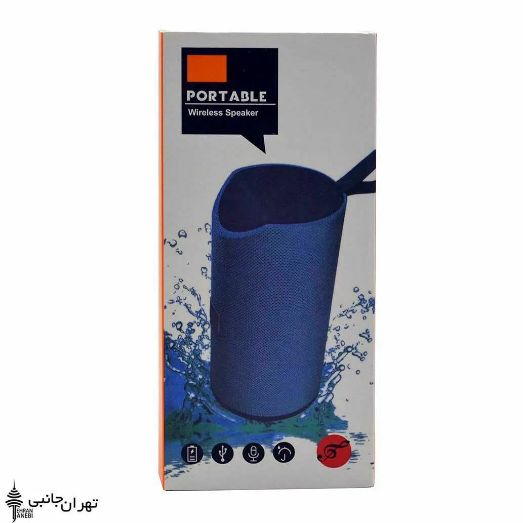 اسپیکر بلوتوثی KG-113، رنگ آبی، جنس پارچه و پلاستیک، استوانه‌ای، قابل حمل