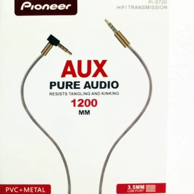 کابل AUX پایونر، رنگ نقرهای و طلایی، جنس PVC و فلز، ۳.۵ میلیمتری