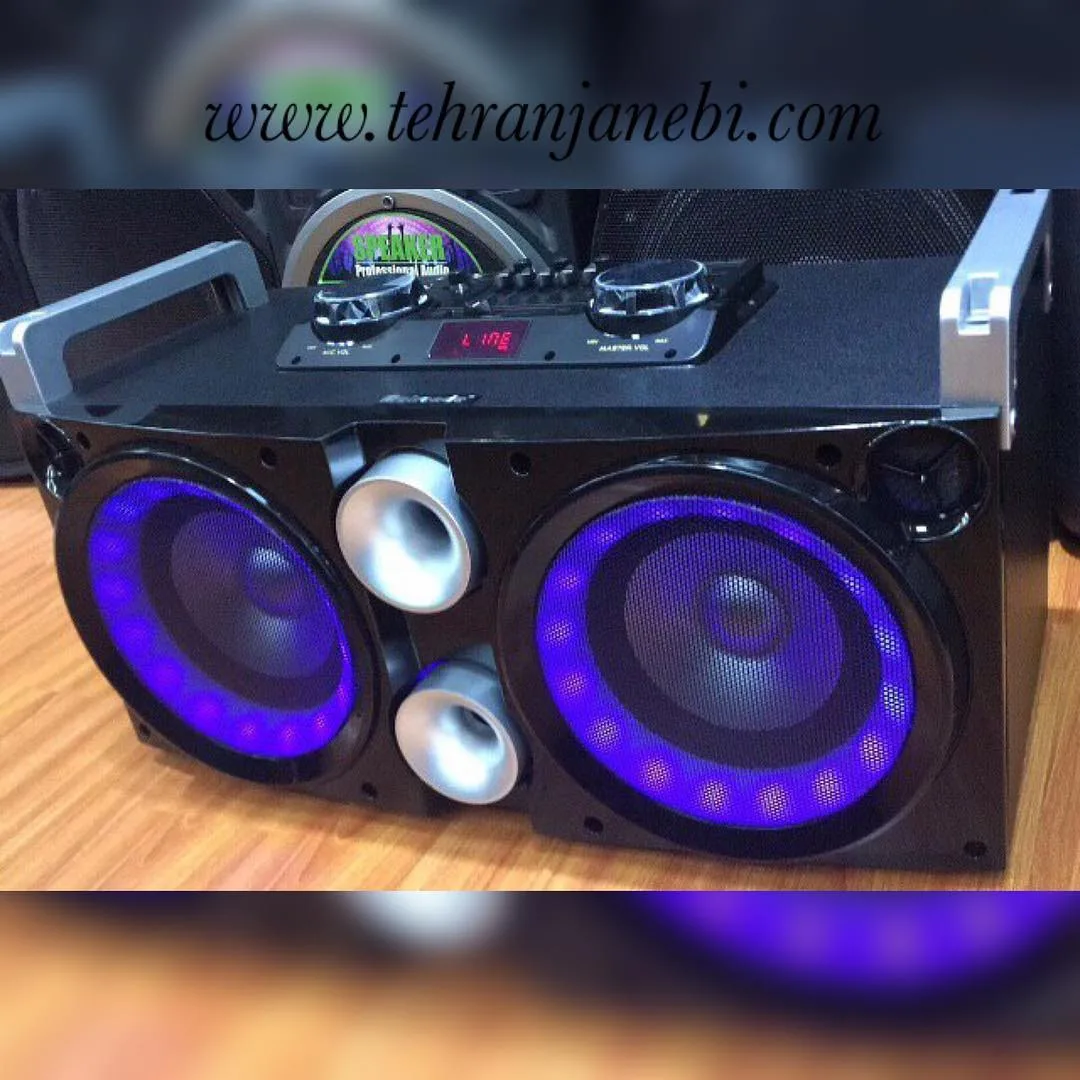 اسپیکر بلوتوثی مدل MR-8203، رنگ سیاه و نقره‌ای، جنس پلاستیک و فلز، اسپیکر بزرگ قابل‌حمل