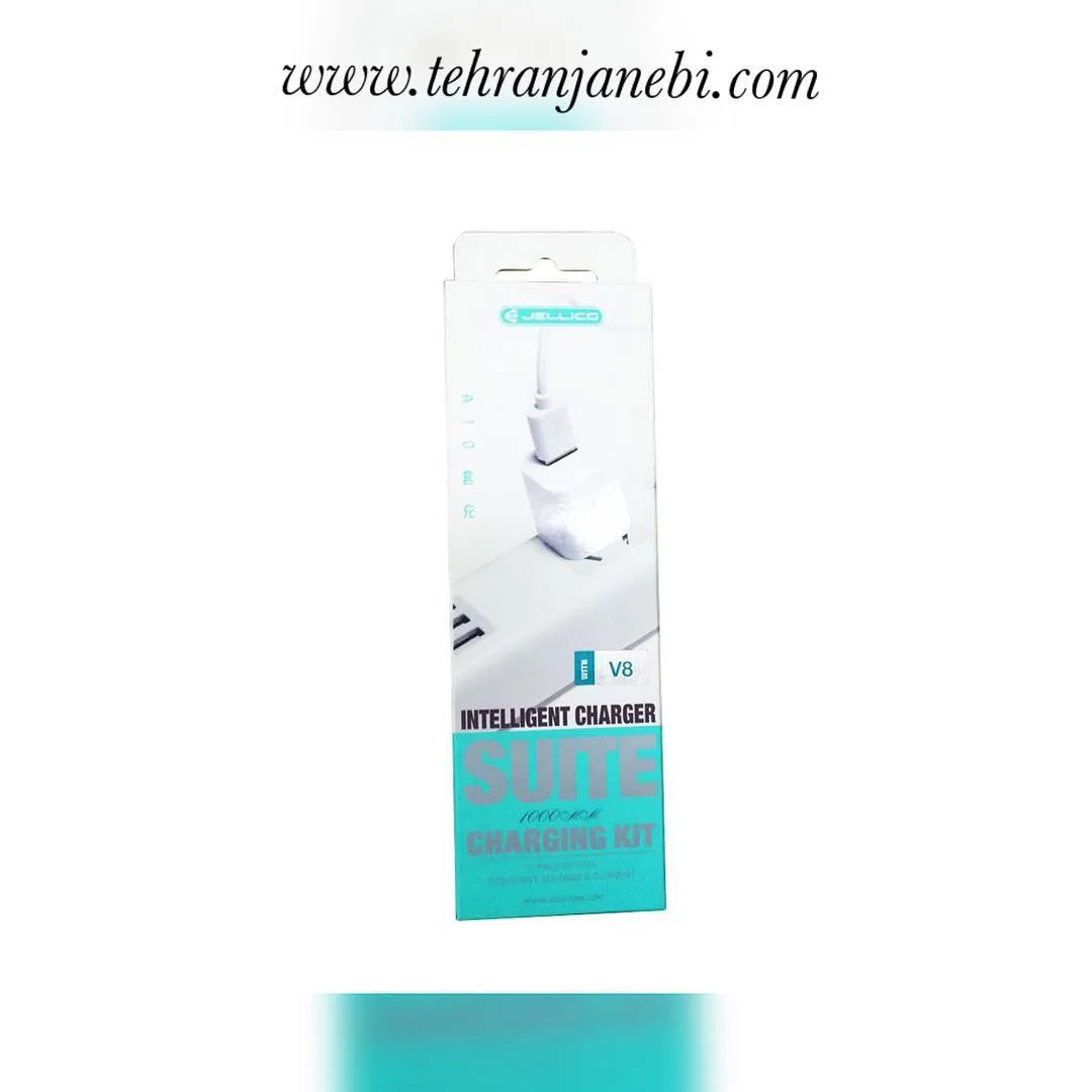 شارژر کلگی همراه با کابل، رنگ سفید و آبی، جنس پلاستیک، آداپتور و کابل
