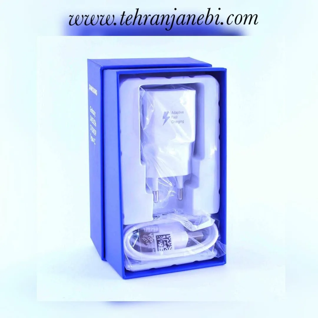 شارژر و کابل سامسونگ C9 هایکپی، رنگ سفید و آبی، جنس پلاستیک، جعبهای دیواری