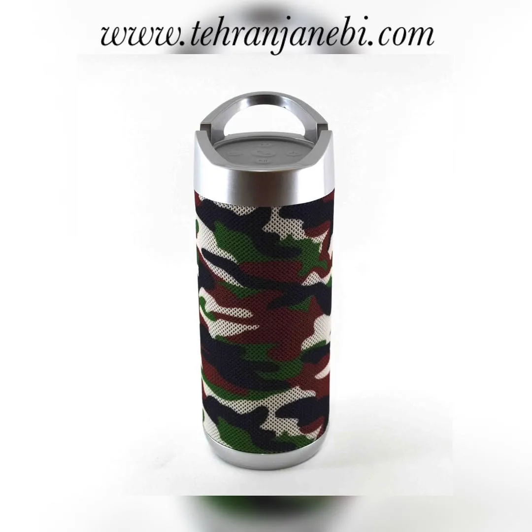 اسپیکر مدل S01 JBL، رنگ سبز، مشکی، قرمز و نقره‌ای، جنس فلز، پلاستیک و پارچه، طرح پلنگی، استوانه‌ای با دسته فلزی