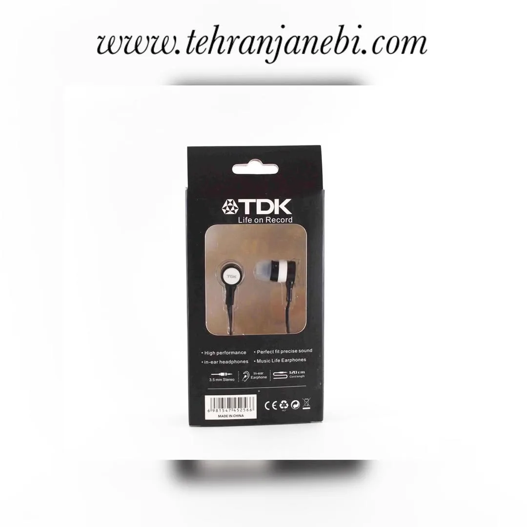 هندزفری مدل H-35 TDK، رنگ سیاه و سفید، جنس پلاستیک، باسیم، تویی