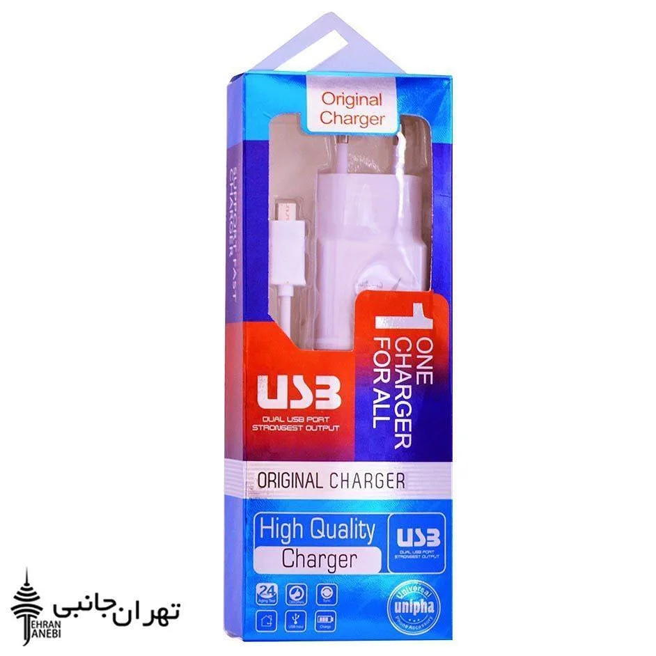 شارژر فست پک‌دار سامسونگی کپی، رنگ سفید، جنس پلاستیک، تبدیل برق و کابل