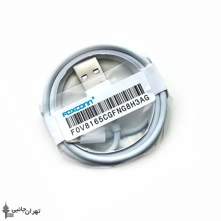 کابل شارژ آیفون فاکسکان Foxconn، رنگ سفید، جنس پلاستیک، USB، سیمدار