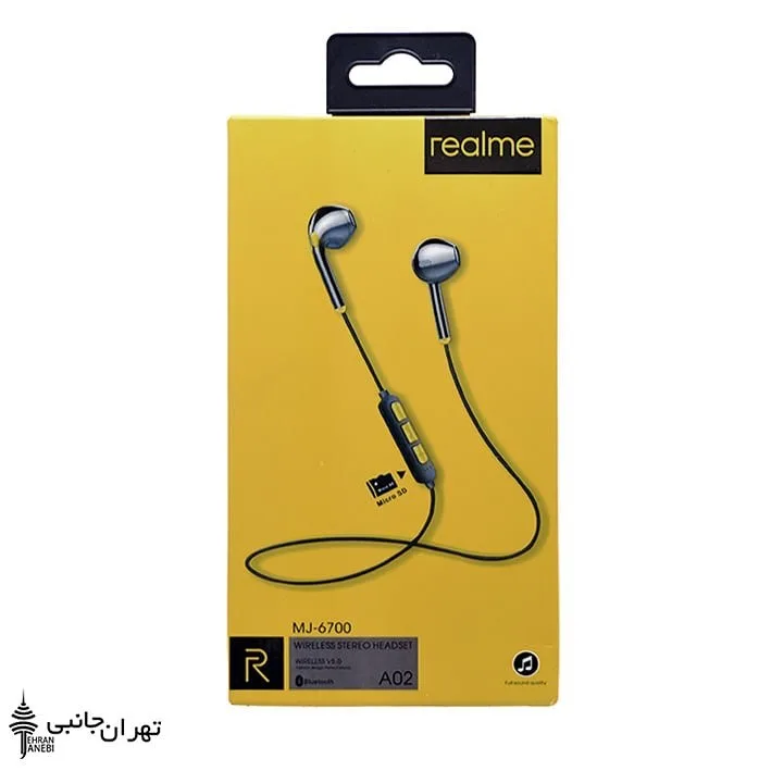 هندزفری بلوتوثی ریلمی A02 realme، رنگ مشکی و طلایی، جنس پلاستیک، بی‌سیم، تویی