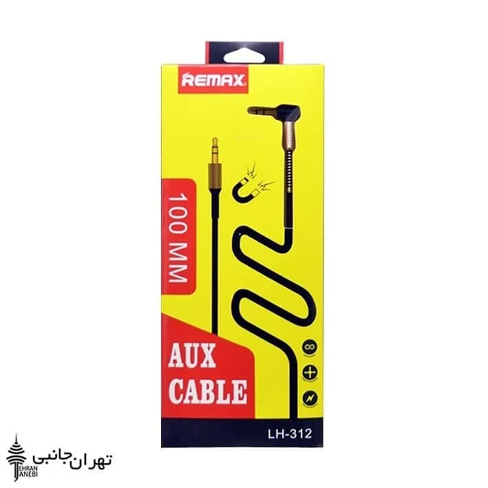 کابل AUX ریمکس LH-312 سرکج، رنگ زرد، قرمز و مشکی، جنس پلاستیک، دو سر جک ۳.۵ میلیمتری