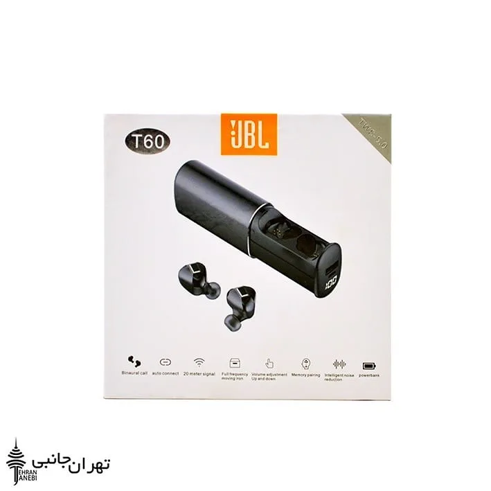 هندزفری بلوتوثی دوکاره JBL S60، رنگ سفید و مشکی، جنس مقوا، جعبه بستهبندی