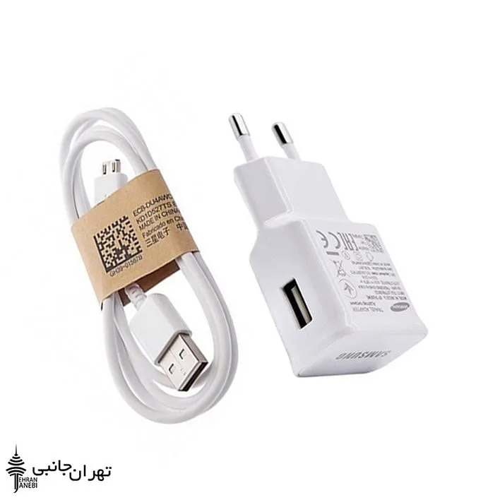 کلگی و کابل شارژر سامسونگ S4، رنگ سفید، جنس پلاستیک، دیواری دو پین