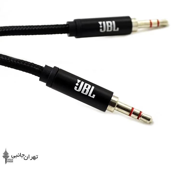 کابل AUX سه متری سرفلزی JBL، رنگ مشکی و نقره‌ای، جنس پلاستیک، دو سر ۳.۵ میلی‌متری